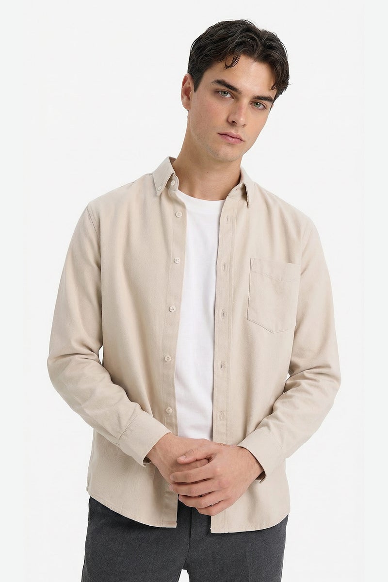 DeFacto Beige Man Regular Fit Gabardine Shirt Casual - Image 1